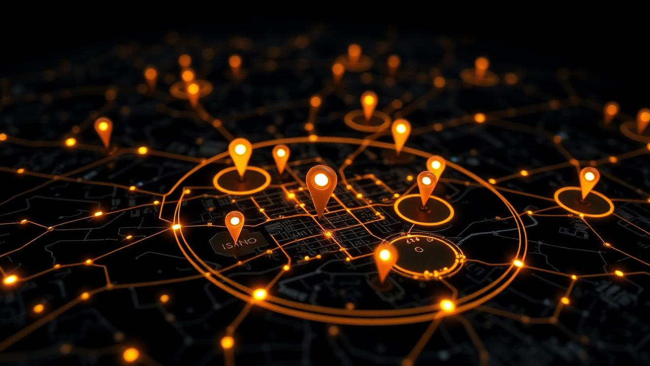 Carte de recherche locale avec des points d'intérêt d'entreprises